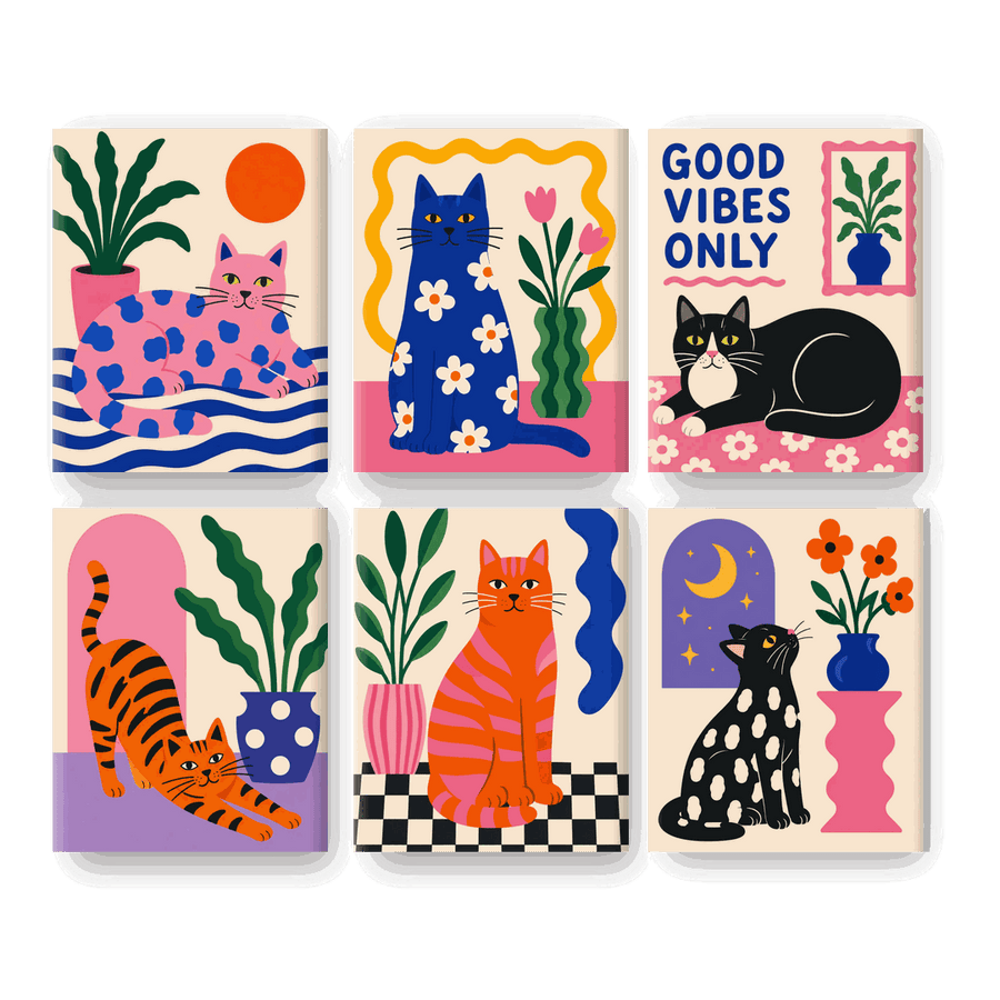 6 Mini Paintings | Pop Cat Set