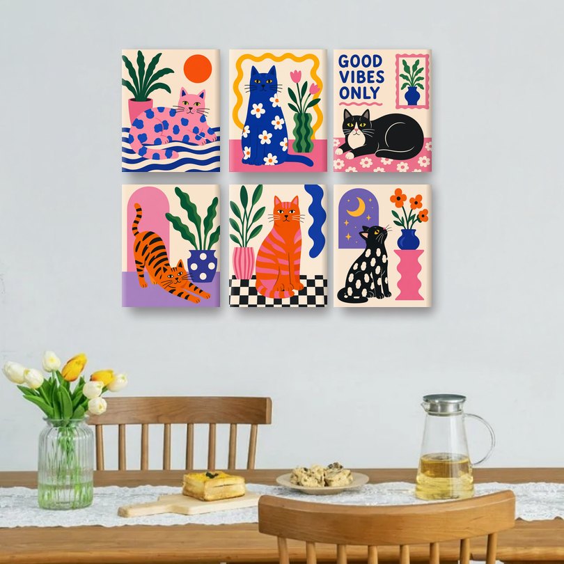 6 Mini Paintings | Pop Cat Set