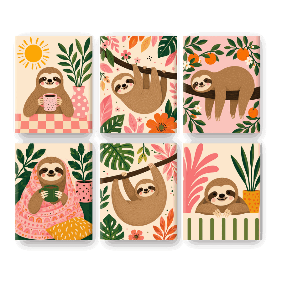 6 Mini Paintings | Morning Sloth Set