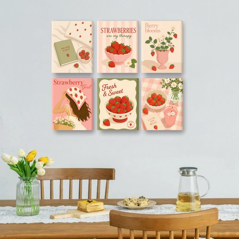 6 Mini Paintings | Strawberry Garden Set