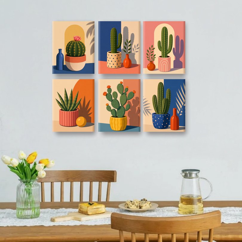 6 Mini Paintings | Blooming Cactus Set