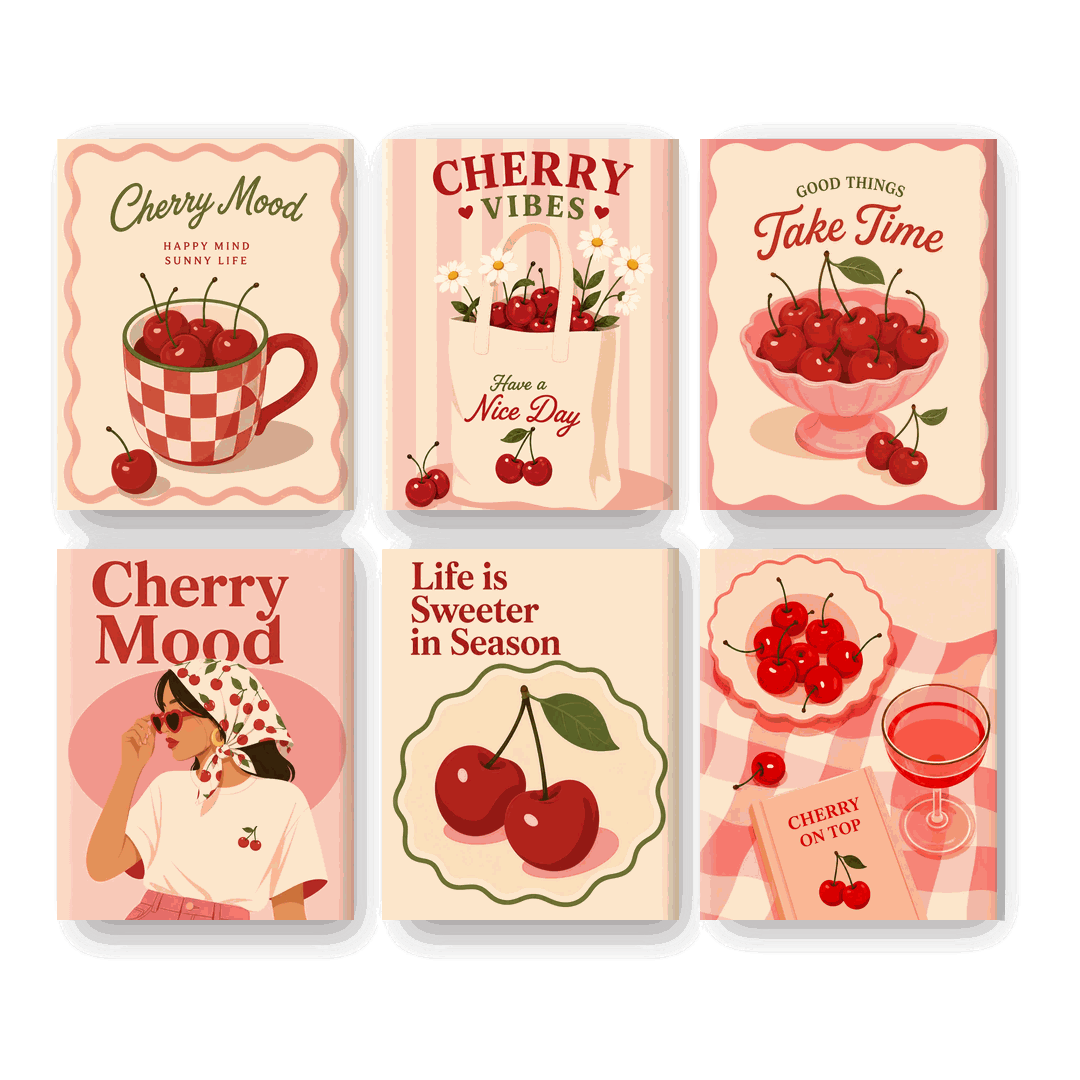 6 Mini Paintings | Cherry Mood Set