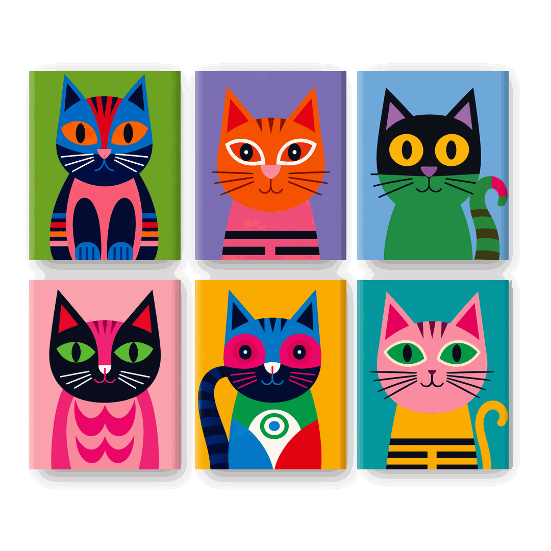 6 Mini Paintings | Cats in Technicolor Set