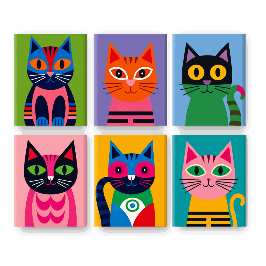 6 Mini Paintings | Cats in Technicolor Set