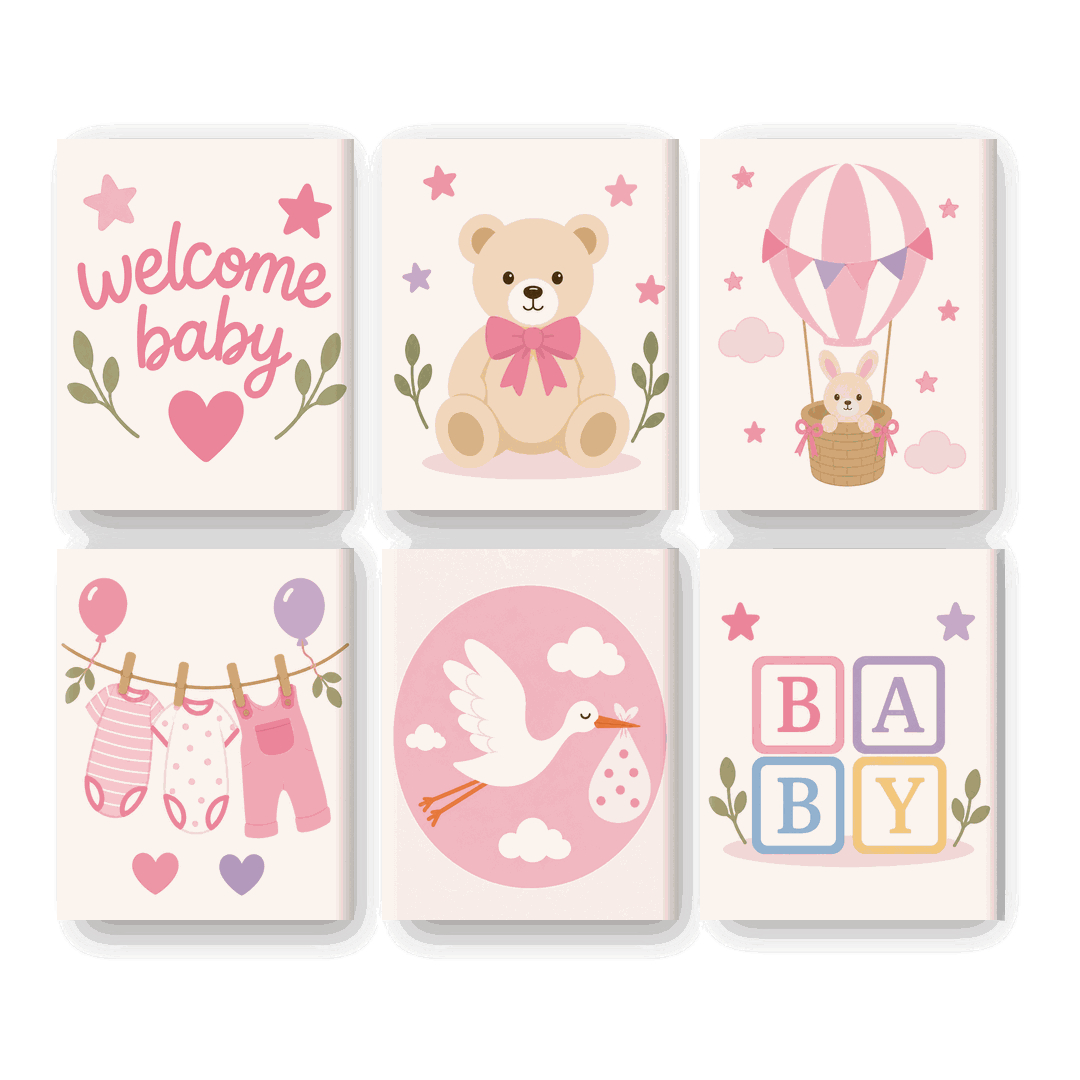 6 Mini Paintings | Welcome Baby Girl Set