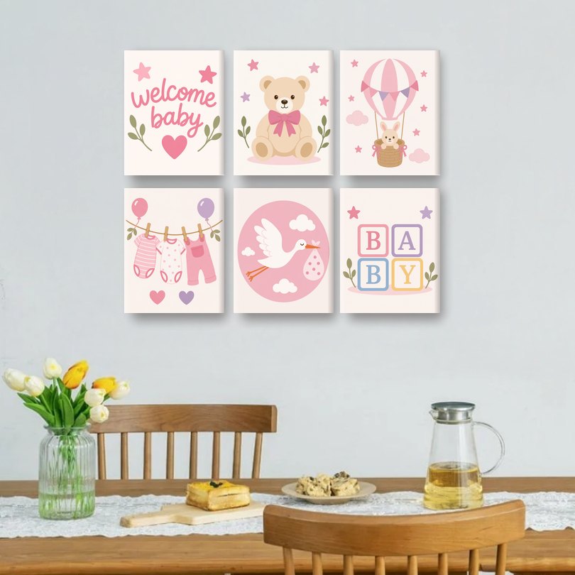 6 Mini Paintings | Welcome Baby Girl Set