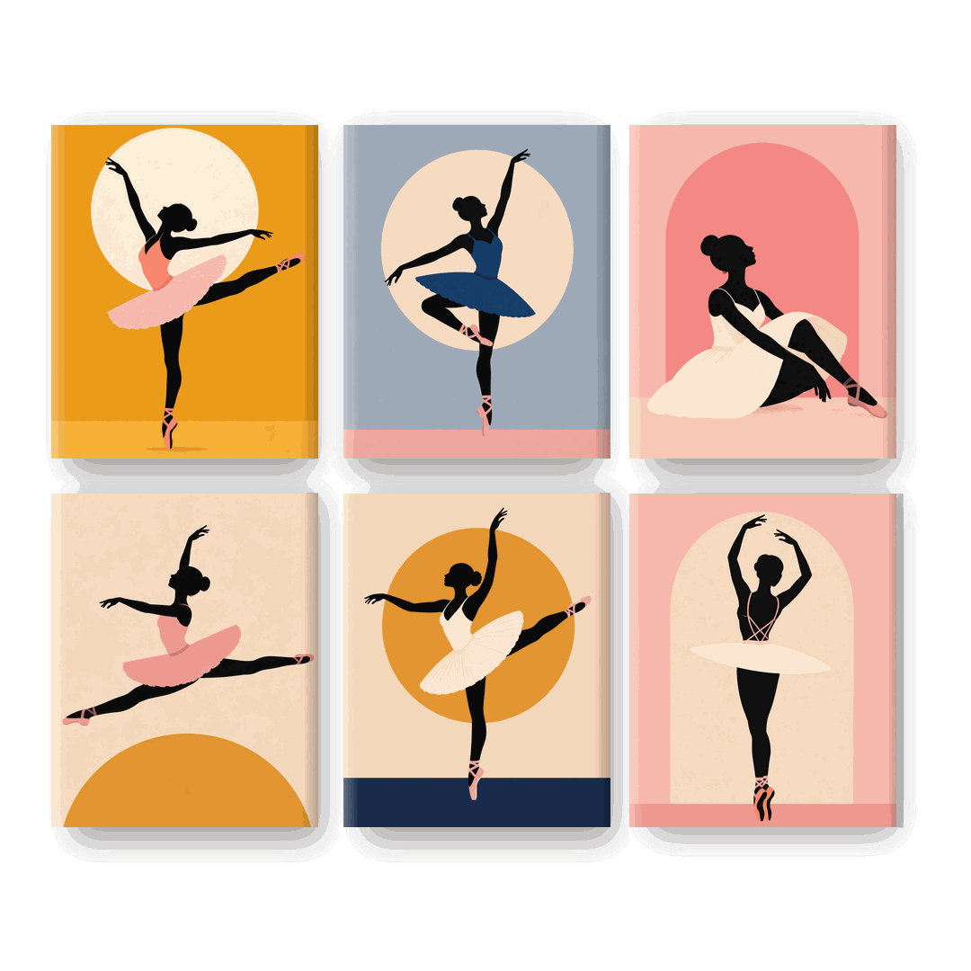 6 Mini Paintings | Ballet Silhouette Set