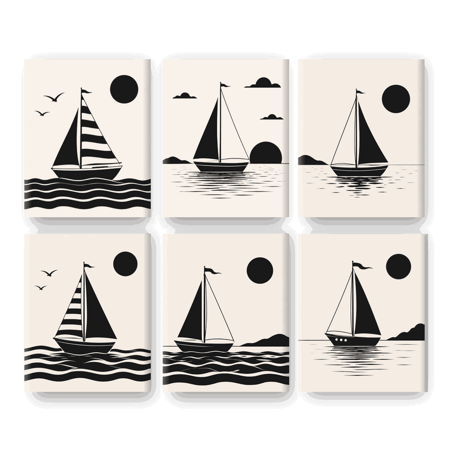 6 Mini Paintings | Nautical Silhouette Set