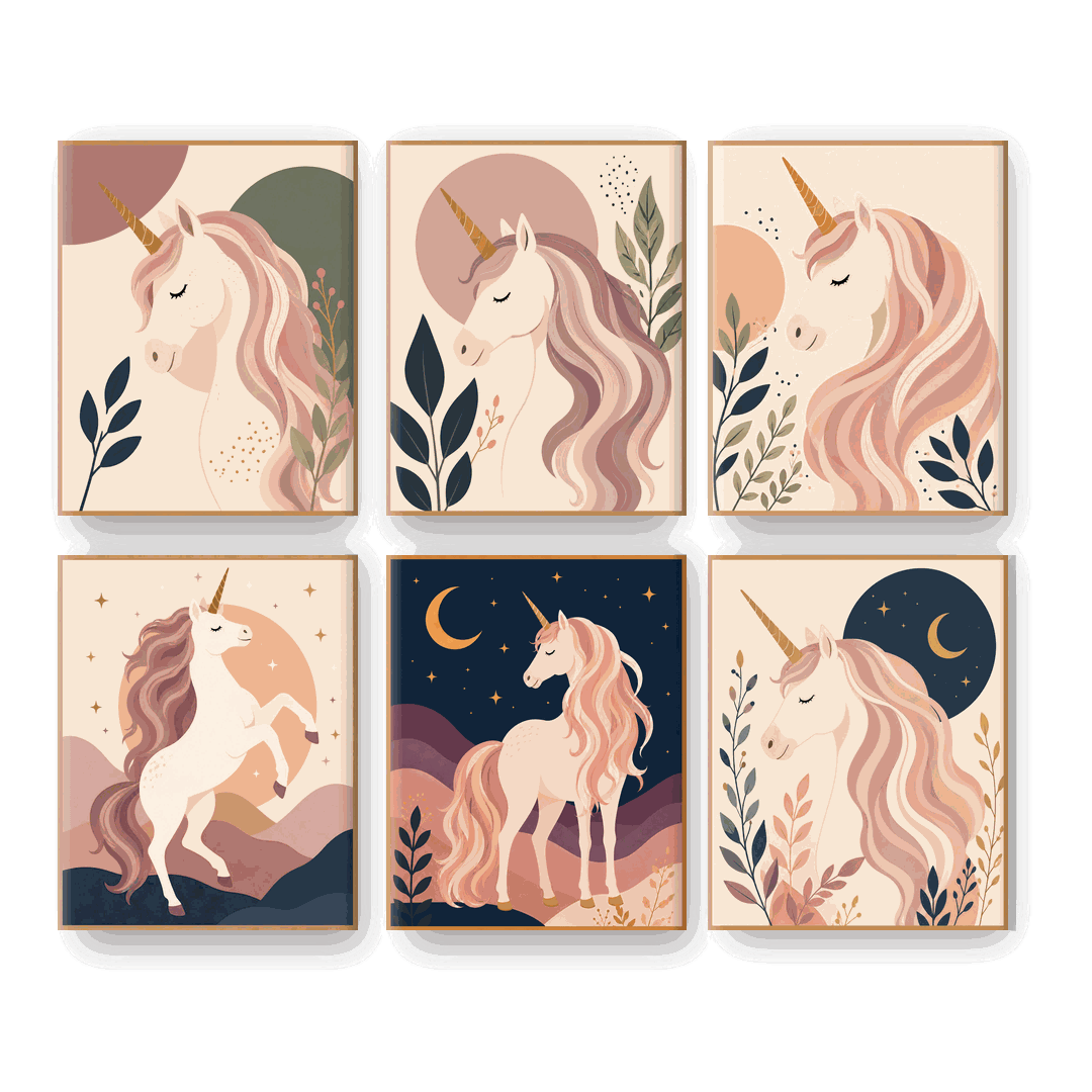 6 Mini Paintings | Boho Unicorn Set
