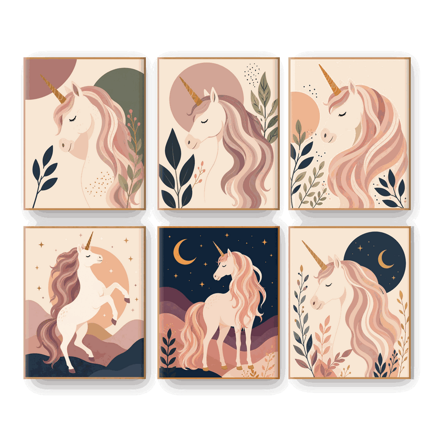 6 Mini Paintings | Boho Unicorn Set