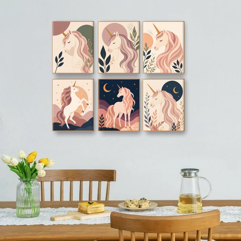 6 Mini Paintings | Boho Unicorn Set
