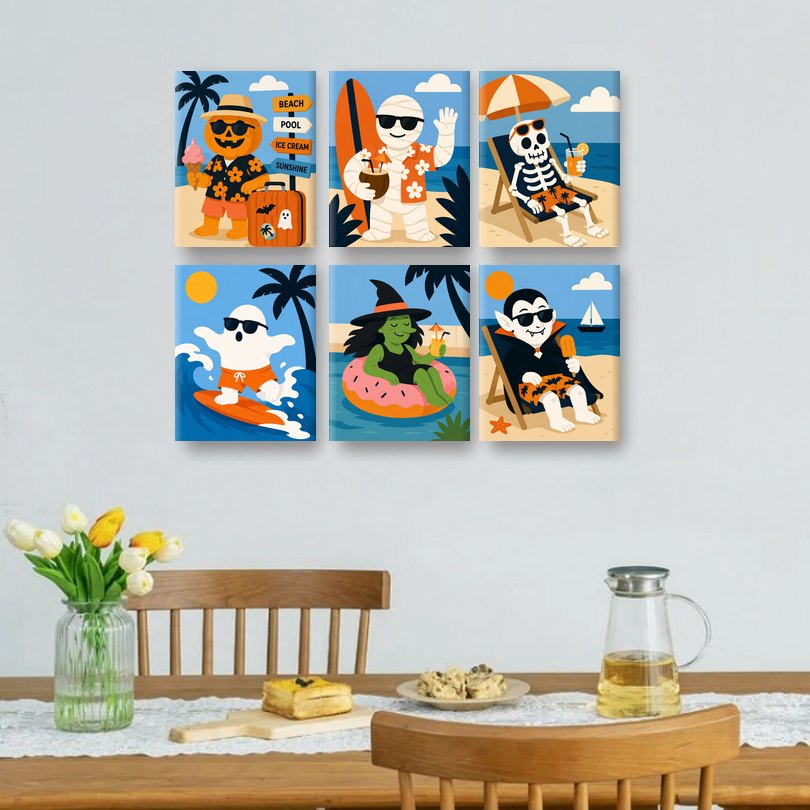 6 Mini Paintings | Halloween Summer Set