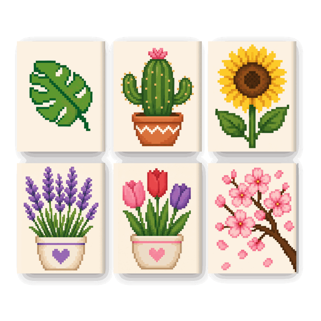 6 Mini Paintings | Pixel Flowers Set