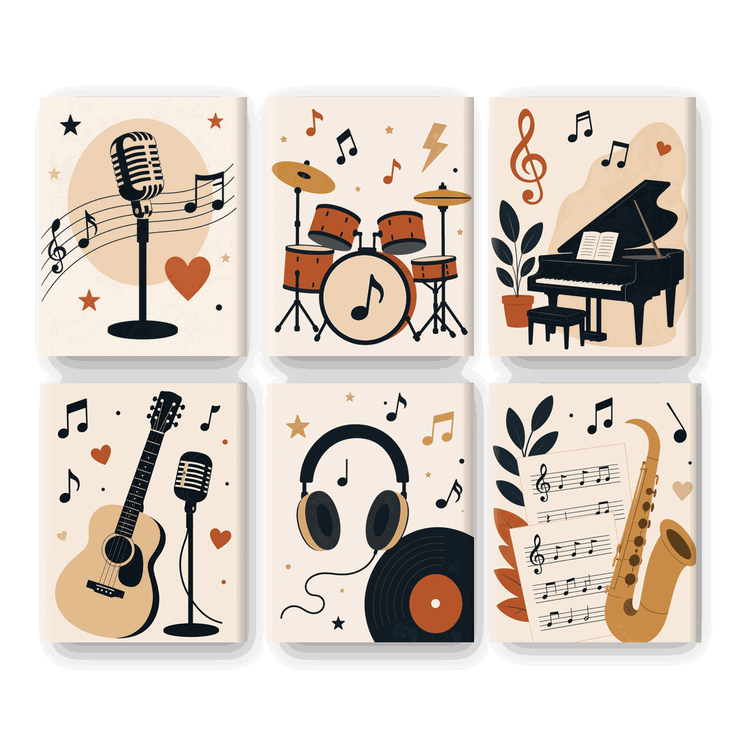 6 Mini Paintings | Vintage Music Set