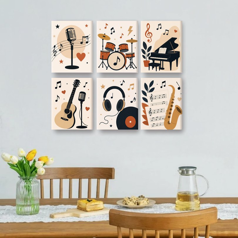 6 Mini Paintings | Vintage Music Set