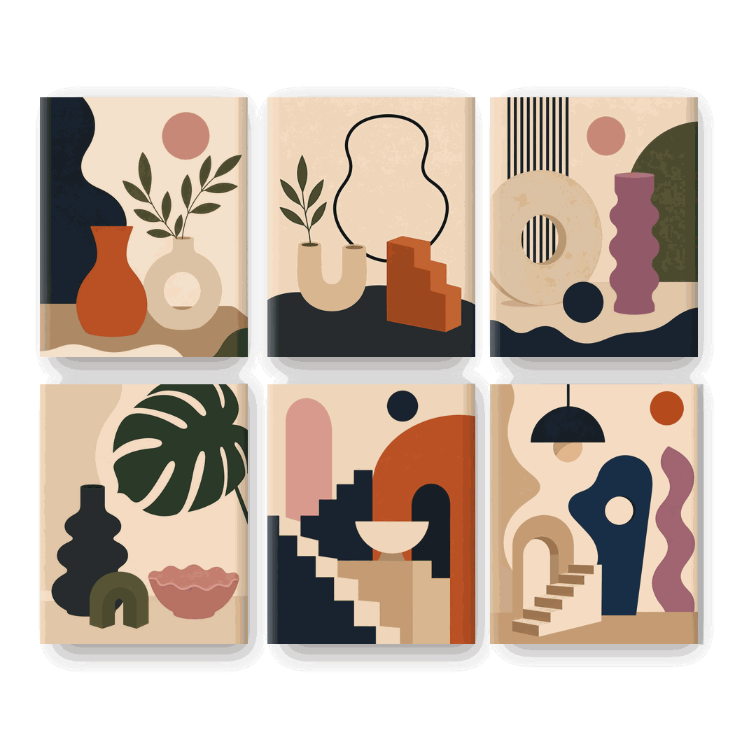 6 Mini Paintings | Boho Vases Set