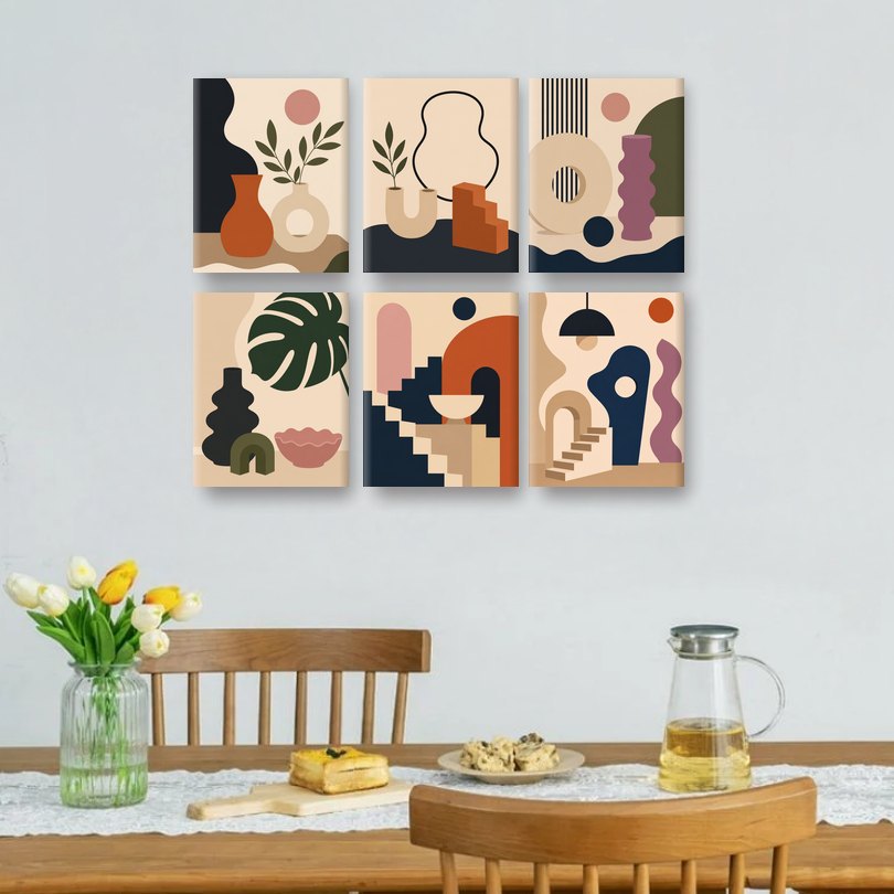 6 Mini Paintings | Boho Vases Set