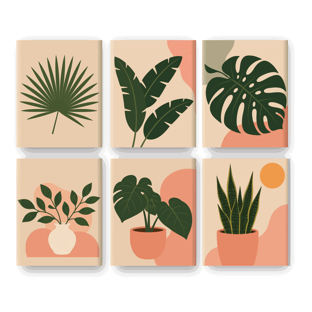 6 Mini Paintings | Tropical Leaves Set
