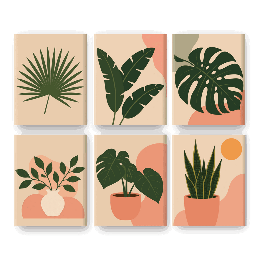 6 Mini Paintings | Tropical Leaves Set
