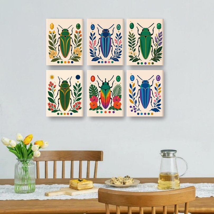 6 Mini Paintings | Beetle Set