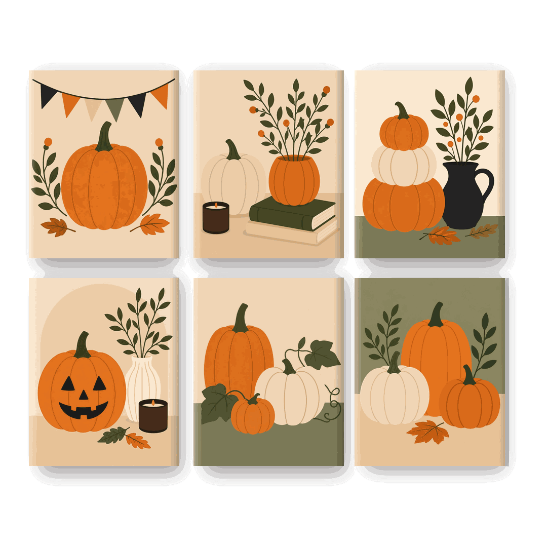 6 Mini Paintings | Autumn Pumpkin Set