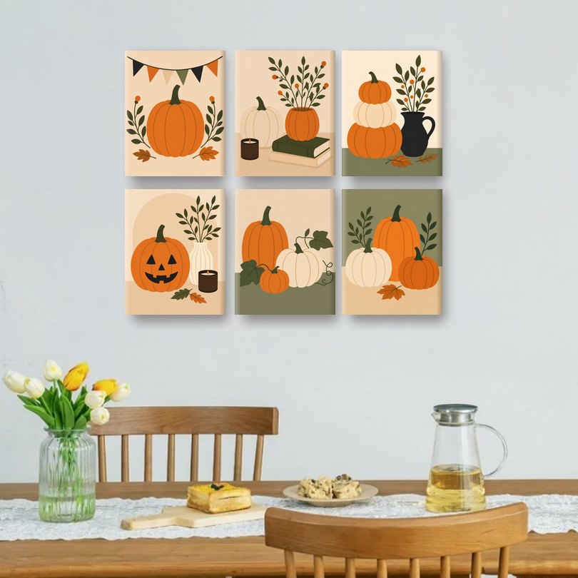 6 Mini Paintings | Autumn Pumpkin Set