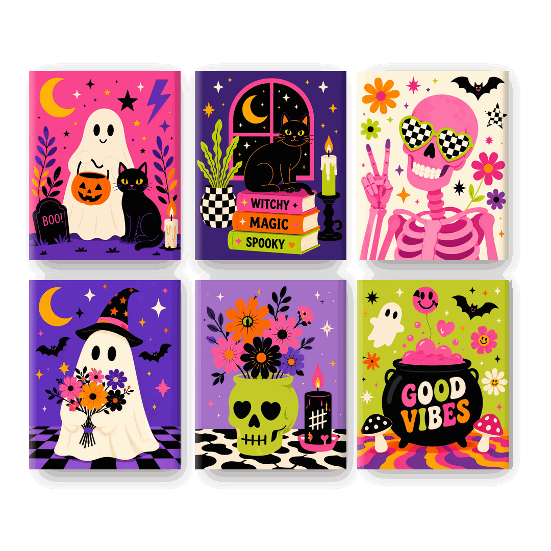 6 Mini Paintings | Colorful Halloween Set