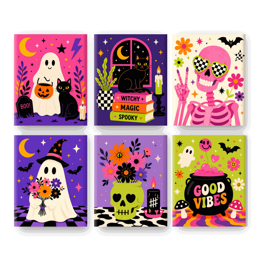 6 Mini Paintings | Colorful Halloween Set
