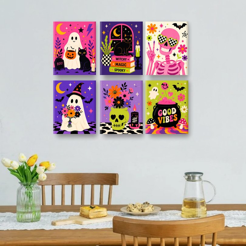 6 Mini Paintings | Colorful Halloween Set