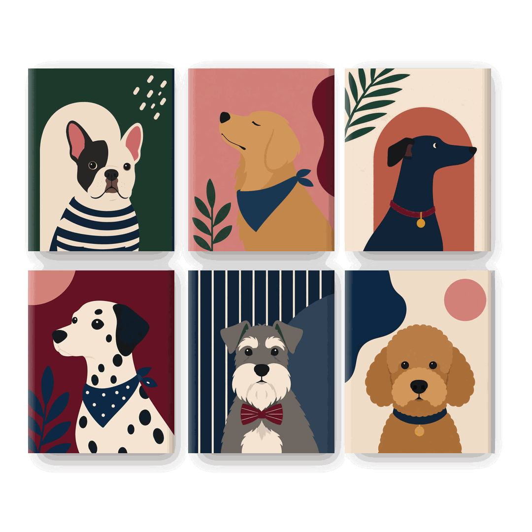 6 Mini Paintings | Boho Dogs Set