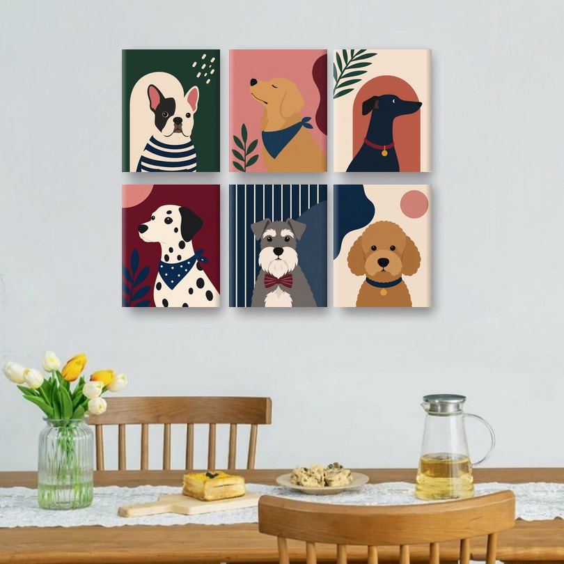6 Mini Paintings | Boho Dogs Set