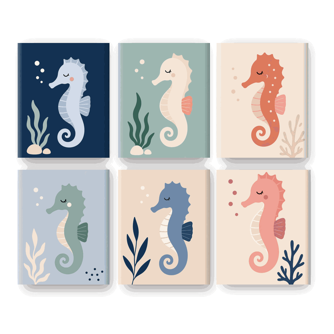 6 Mini Paintings | Colorful Seahorse Set