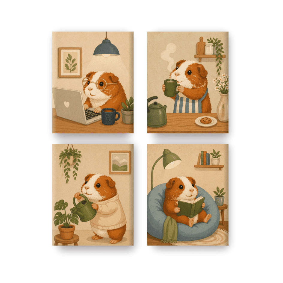 4 Mini Paintings | Guinea Pig Set