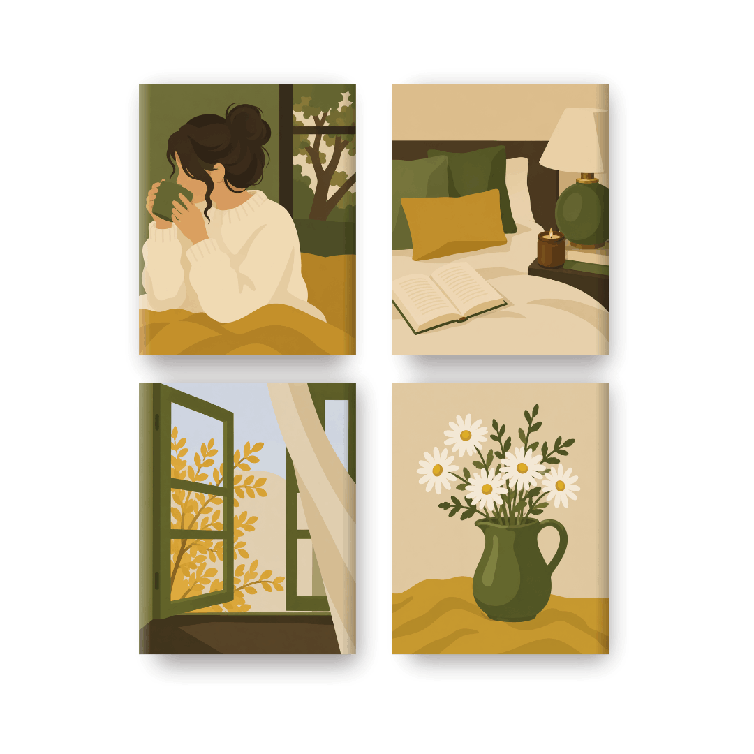 4 Mini Paintings | Golden Window Set