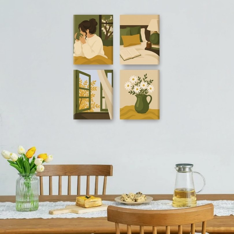4 Mini Paintings | Golden Window Set