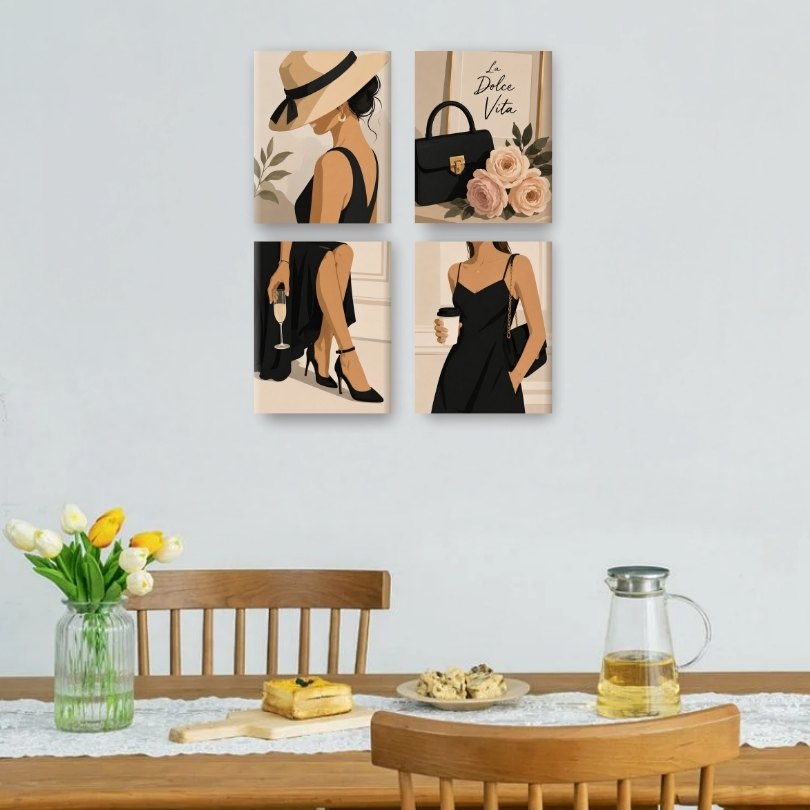 4 Mini Paintings | Coffee & Chic Set