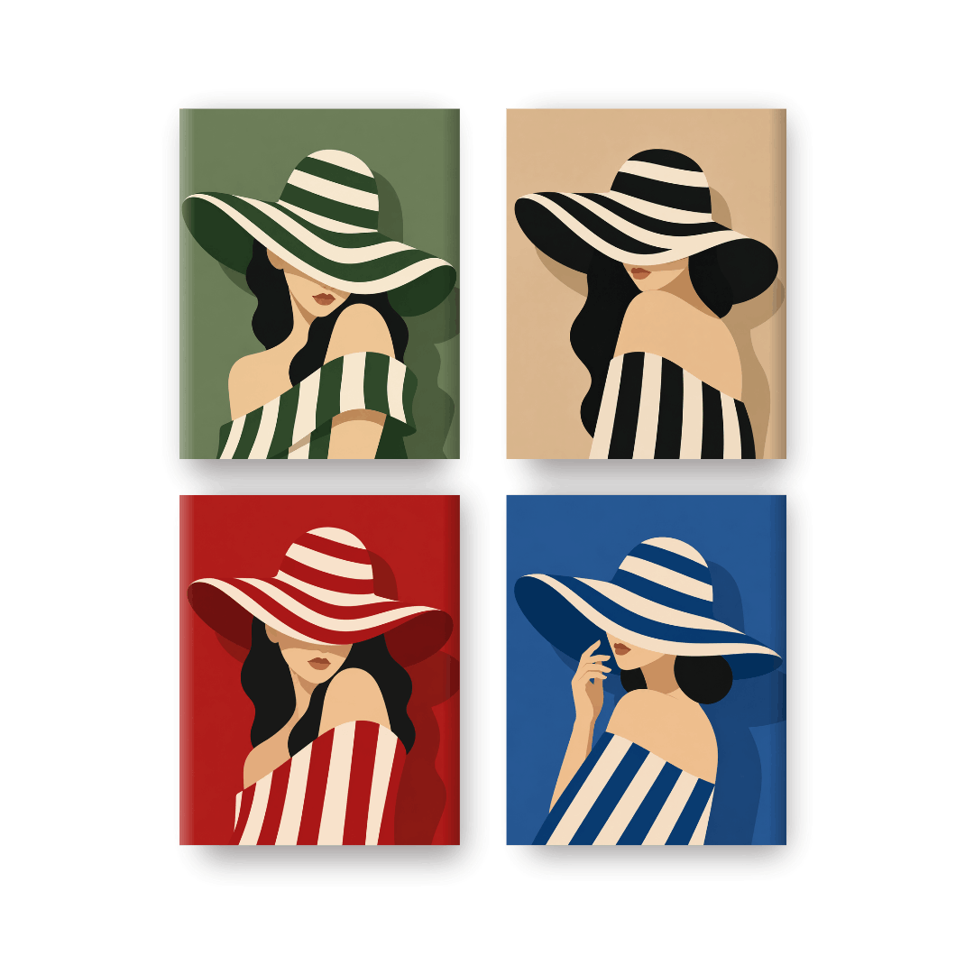 4 Mini Paintings | Striped Hats Set