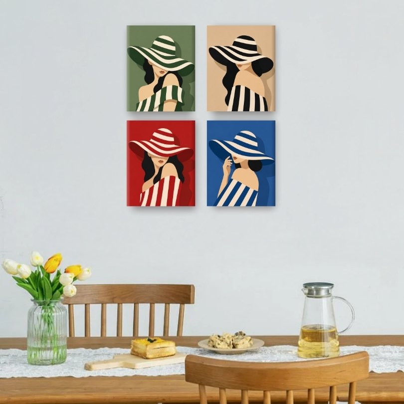 4 Mini Paintings | Striped Hats Set