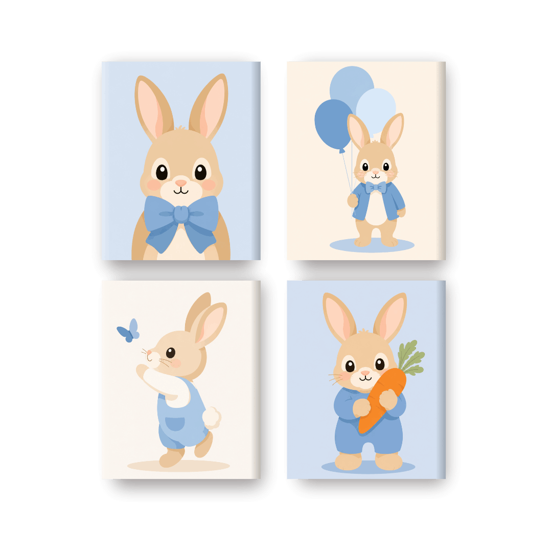 4 Mini Paintings | Cute Little Bunnies Set