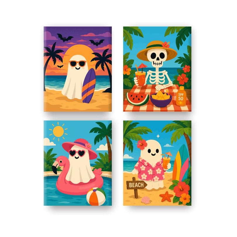 4 Mini Paintings | Tropical Ghost Set