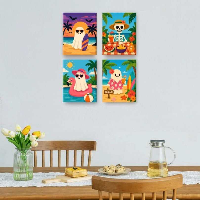 4 Mini Paintings | Tropical Ghost Set