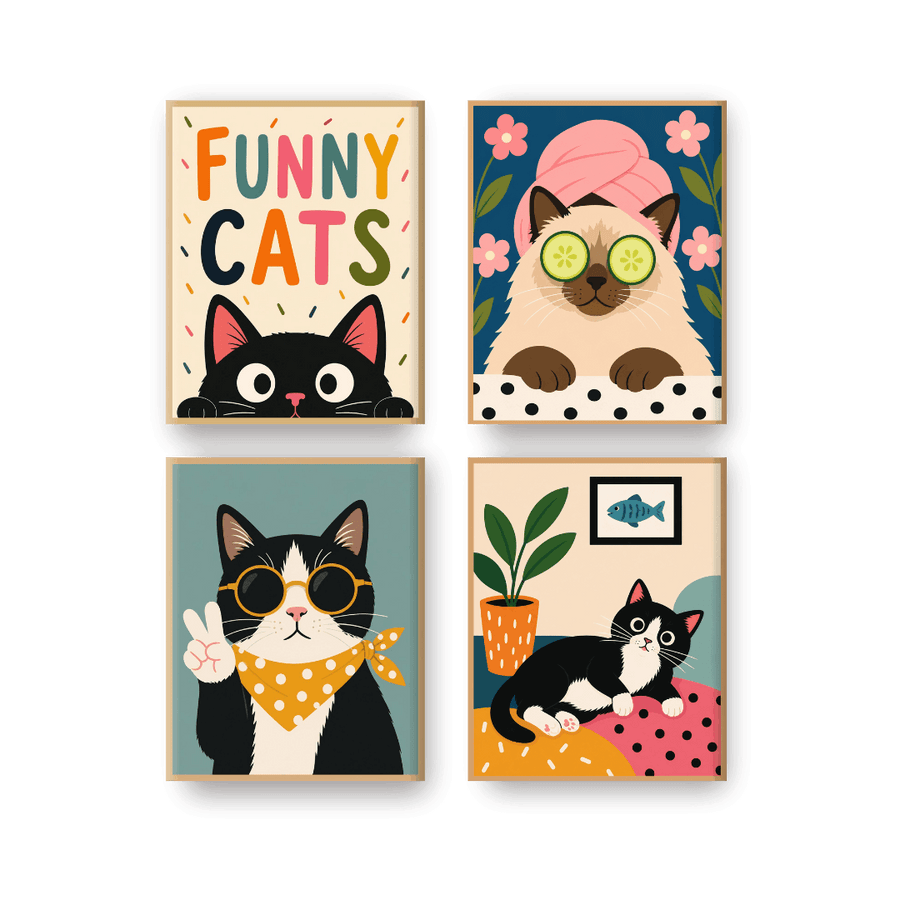 4 Mini Paintings | Comedy Cats Set