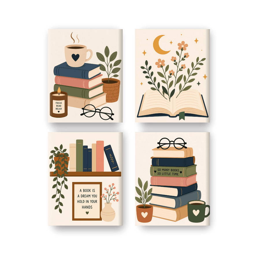 4 Mini Paintings | Book Lover Set