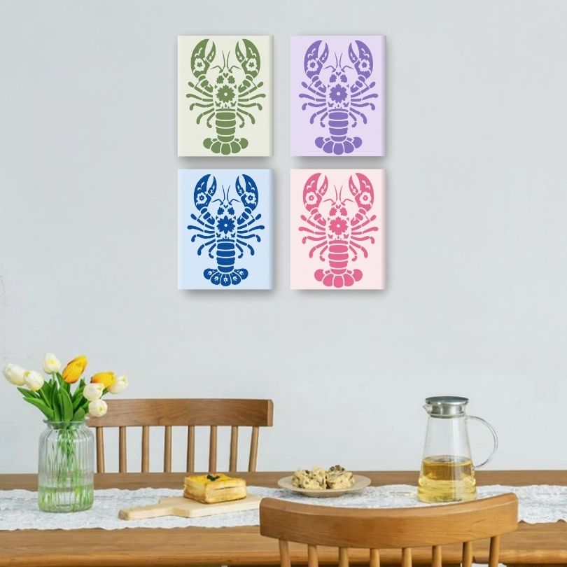 4 Mini Paintings | Delft Lobsters Set