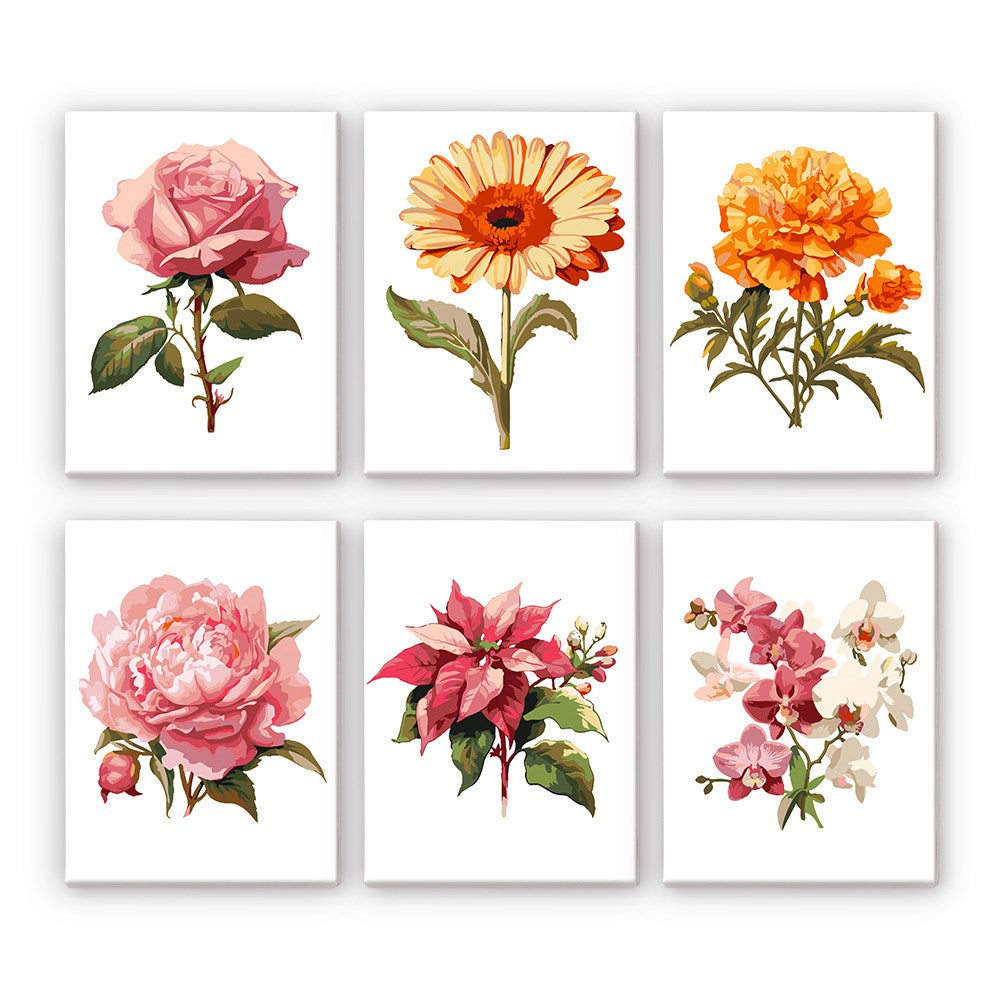 6 Mini Paintings | Flowers Set