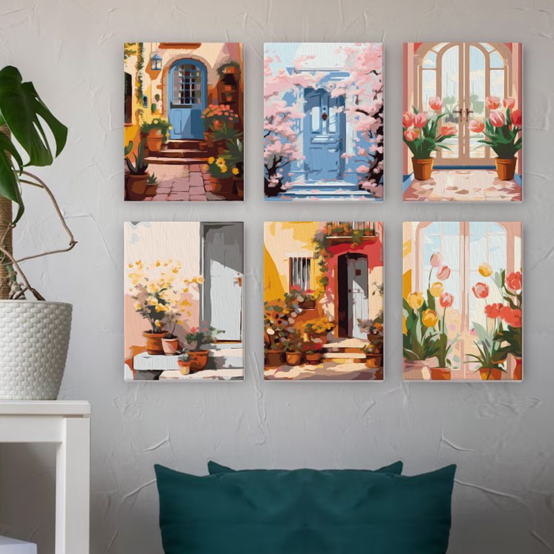6 Mini Paintings | Colorful Doors Set