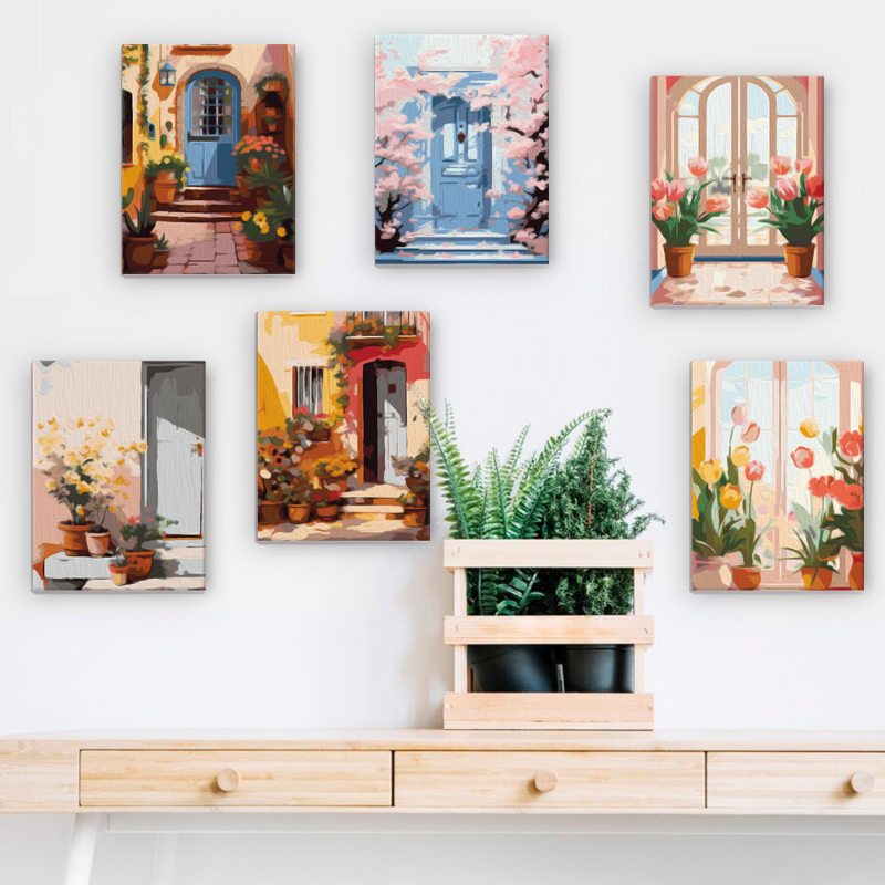 6 Mini Paintings | Colorful Doors Set