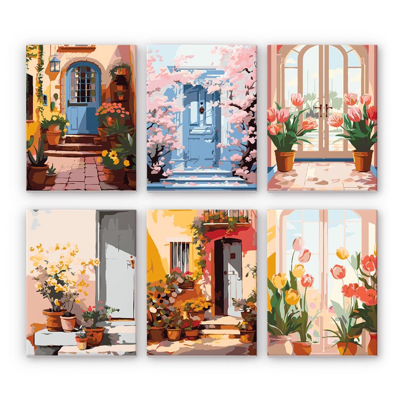 6 Mini Paintings | Colorful Doors Set