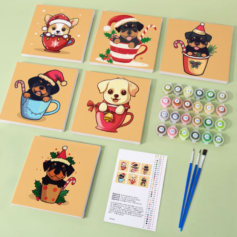 6 Mini Paintings | Christmas Dogs Set