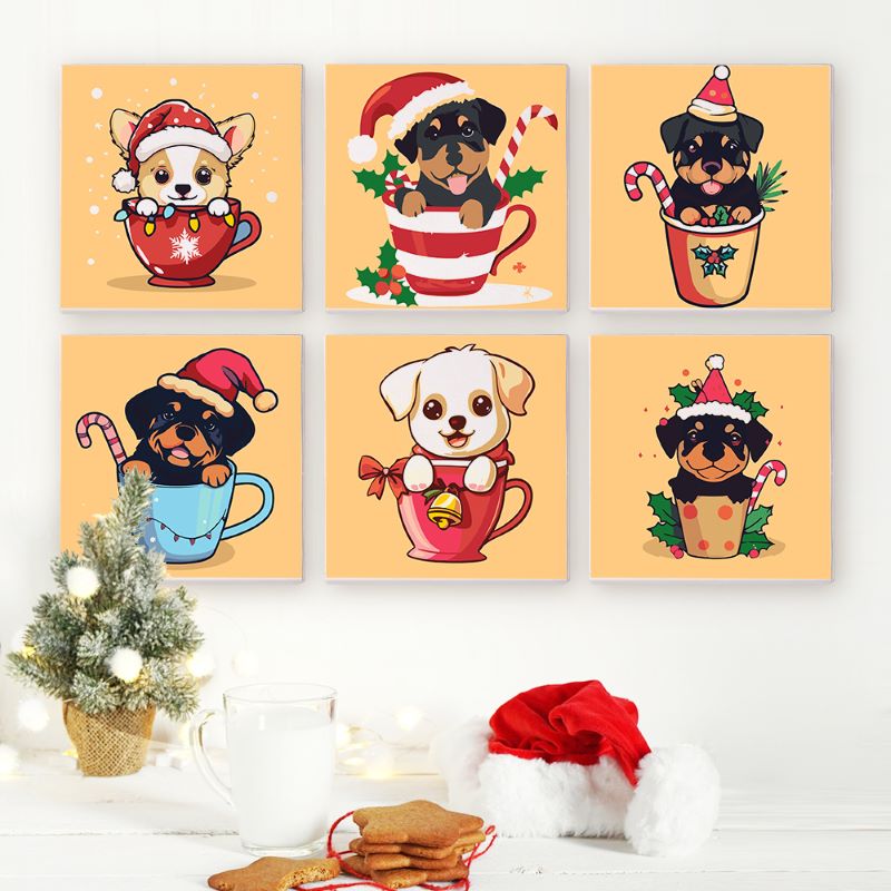 6 Mini Paintings | Christmas Dogs Set